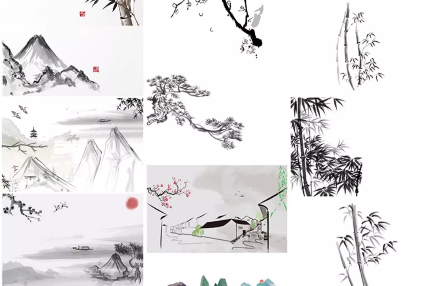 图片[18]-中国风水墨山水国画意境大气山川河流牡丹装饰插画AI矢量PSD素材-大怪兽分享