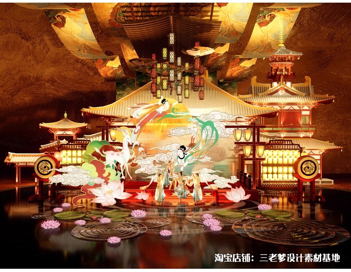 图片[19]-中式古风敦煌大唐文化壁画艺术元素SU模型集市美陈长廊展厅博物馆-大怪兽分享