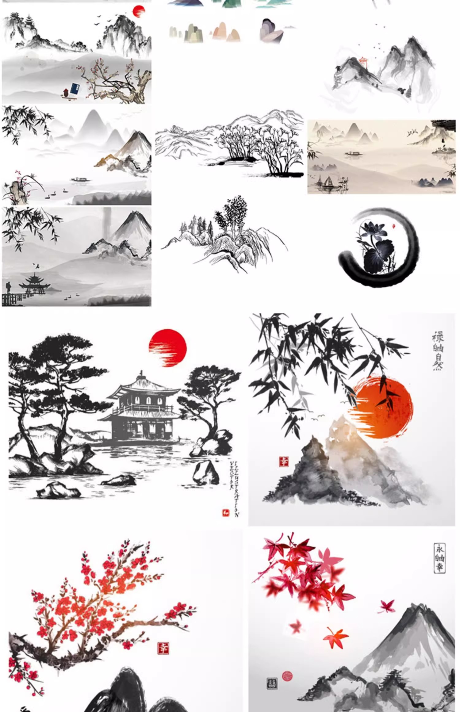 图片[19]-中国风水墨山水国画意境大气山川河流牡丹装饰插画AI矢量PSD素材-大怪兽分享