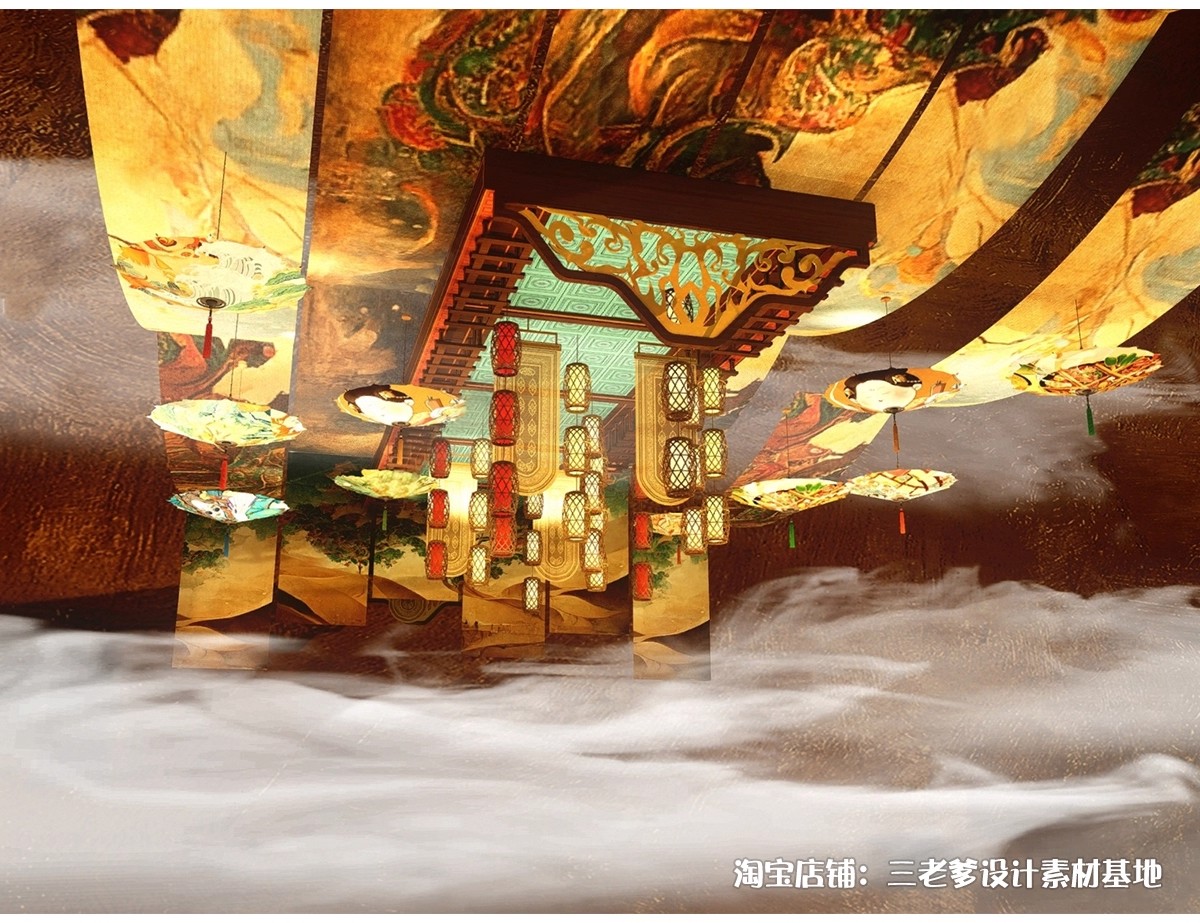 图片[23]-中式古风敦煌大唐文化壁画艺术元素SU模型集市美陈长廊展厅博物馆-大怪兽分享