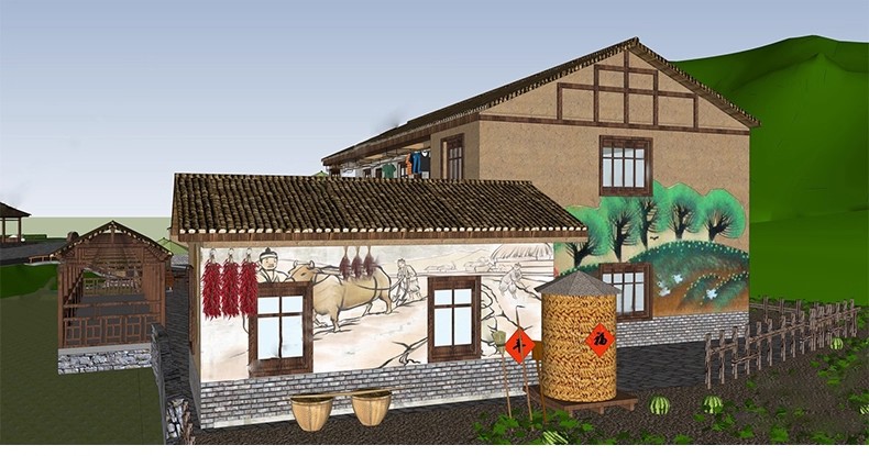 图片[24]-乡村振兴新农村墙绘三角农耕文化山水风景墙画壁画su模型草图大师-大怪兽分享