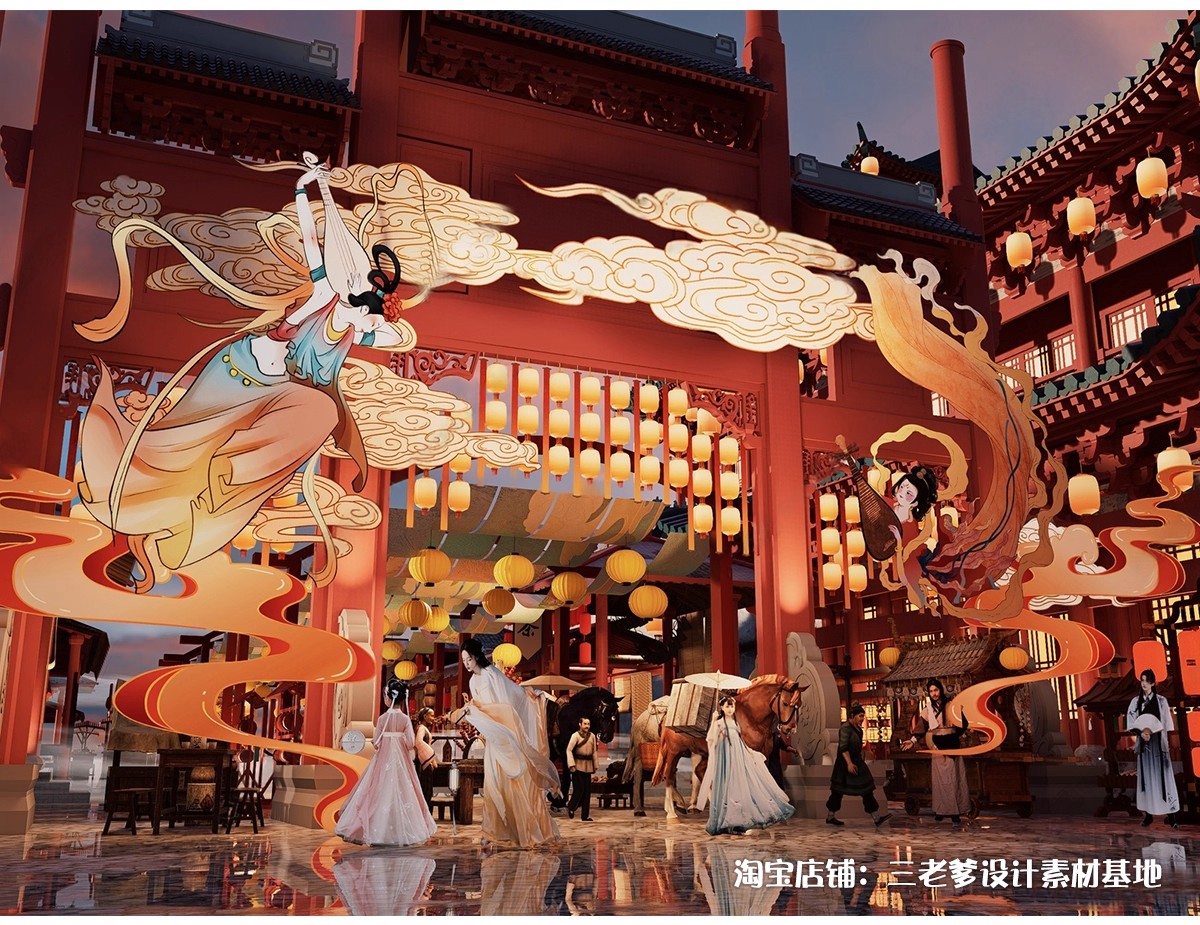 图片[24]-中式古风敦煌大唐文化壁画艺术元素SU模型集市美陈长廊展厅博物馆-大怪兽分享