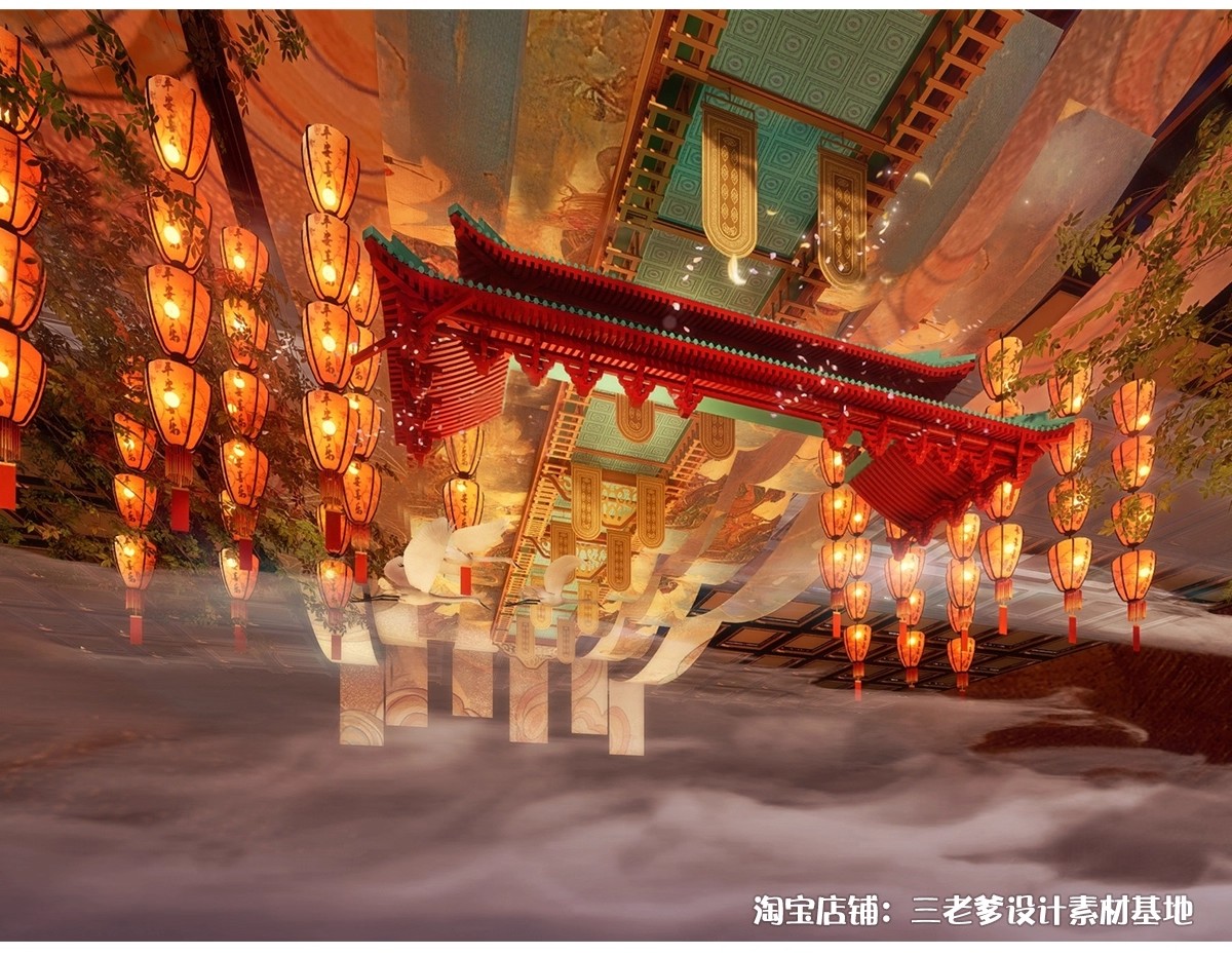 图片[25]-中式古风敦煌大唐文化壁画艺术元素SU模型集市美陈长廊展厅博物馆-大怪兽分享