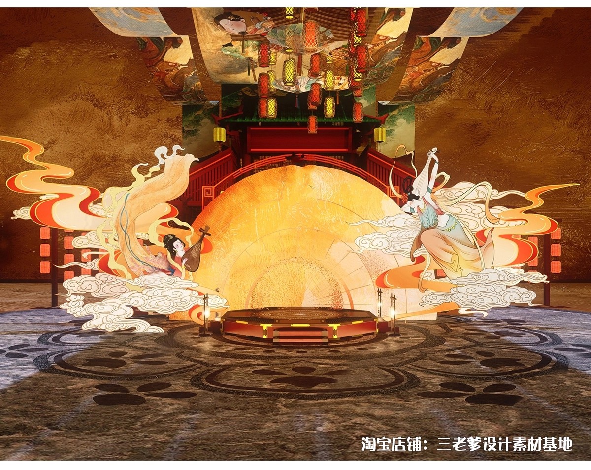 图片[26]-中式古风敦煌大唐文化壁画艺术元素SU模型集市美陈长廊展厅博物馆-大怪兽分享