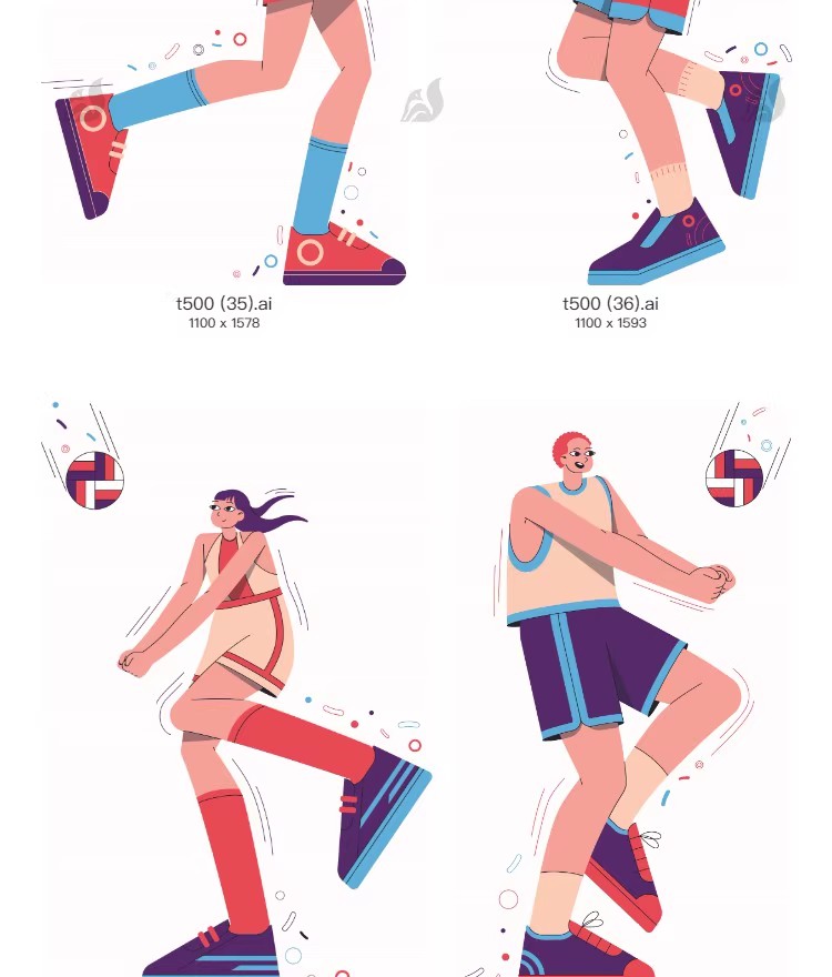 图片[13]-扁平手绘潮流现代卡通插画风青年人物运动社交模板AI矢量设计素材-大怪兽分享