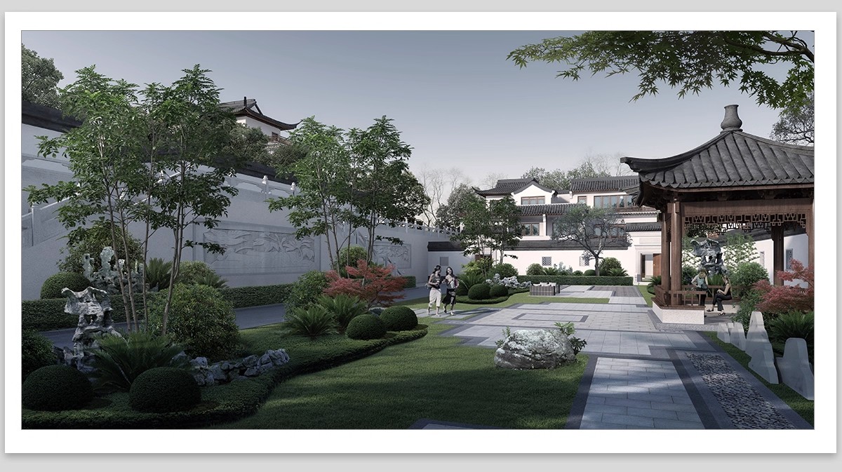 庭院景观效果图PS素材新中式日式源文件PSD分层江南古典鸟瞰图-大怪兽分享