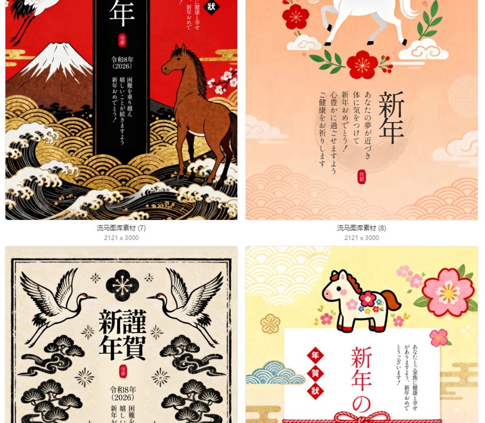 图片[6]-2026马年极简海报日式新年春节国风贺卡海报插画PSD设计素材模板-大怪兽分享