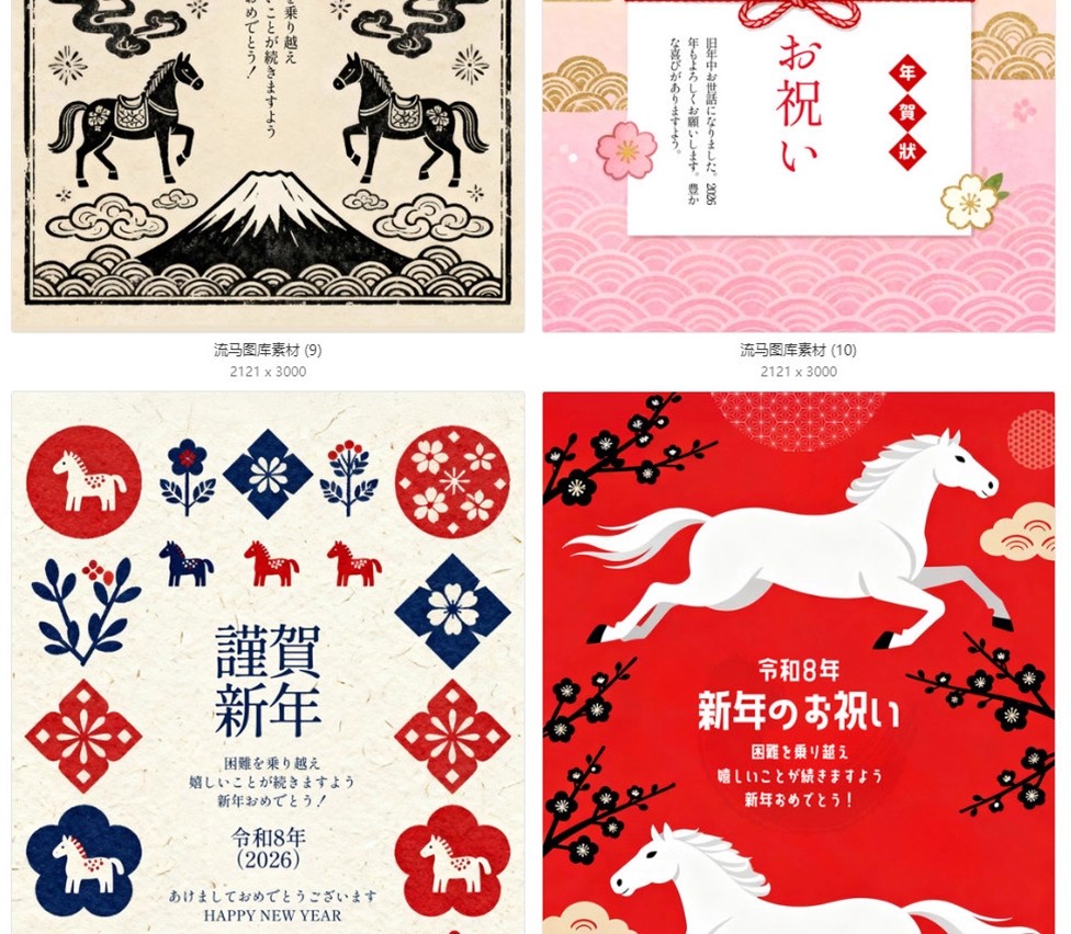 图片[7]-2026马年极简海报日式新年春节国风贺卡海报插画PSD设计素材模板-大怪兽分享