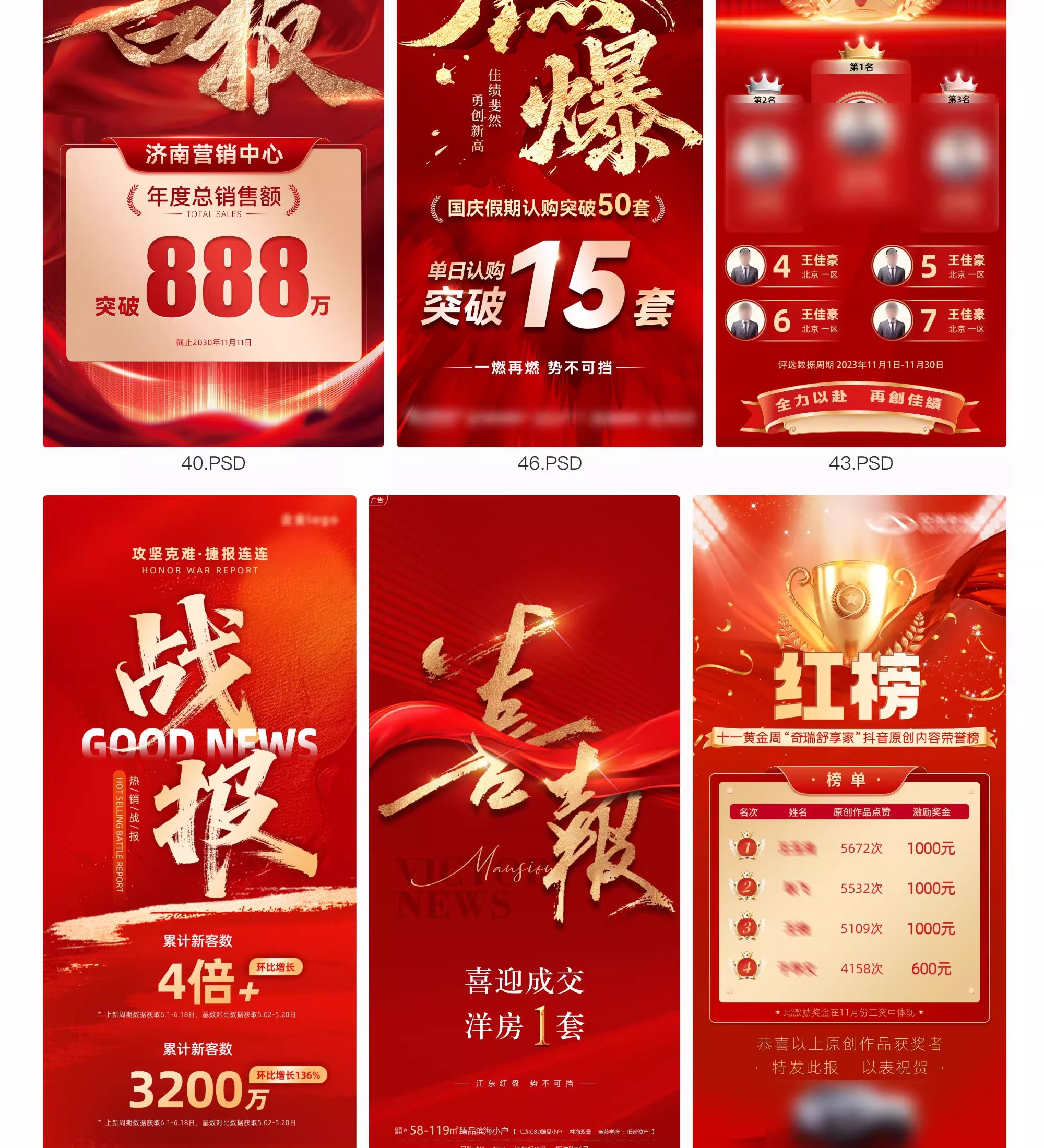 图片[12]-房地产企业销售年终业绩荣誉榜战报喜报红色系列电商海报PSD模板-大怪兽分享