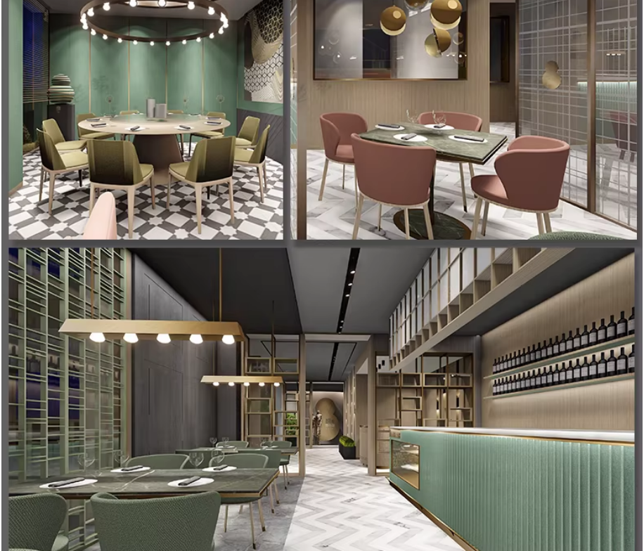 餐饮空间CAD施工图纸 3D模型效果图平面布局中式茶餐厅快餐饭店su-大怪兽分享