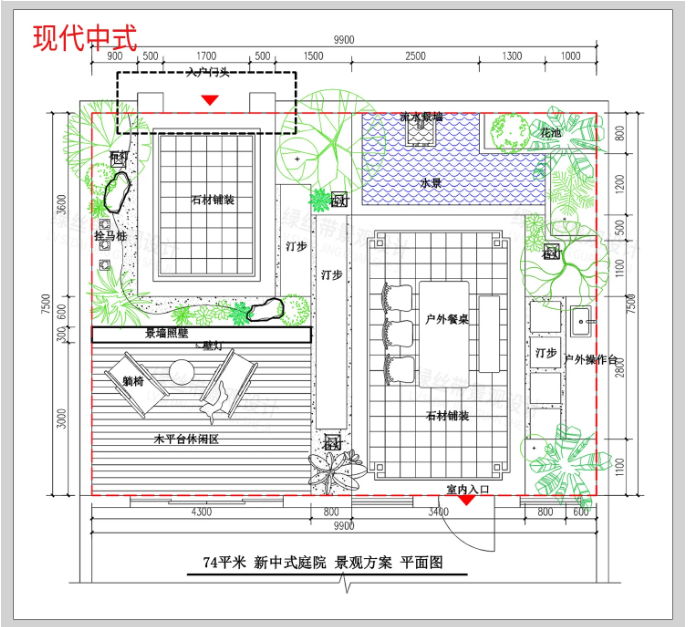 图片[9]-新中式现代庭院民宿庭院院子露台 私家花园设计平面方案CAD平面图-大怪兽分享