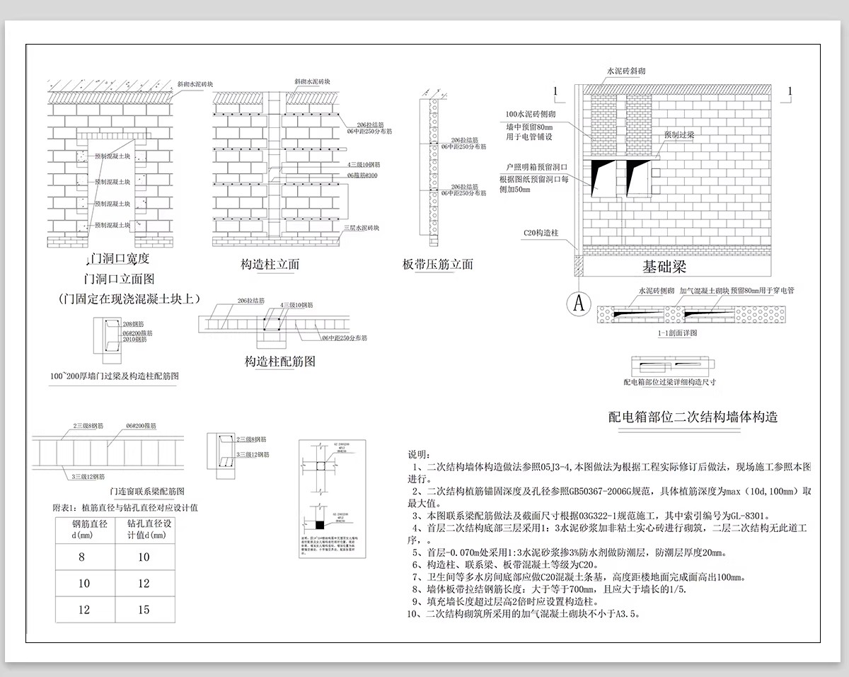 图片[4]-砖砌体结构CAD施工图砖墙体通用基础构造柱砌筑做法详图大样图-大怪兽分享