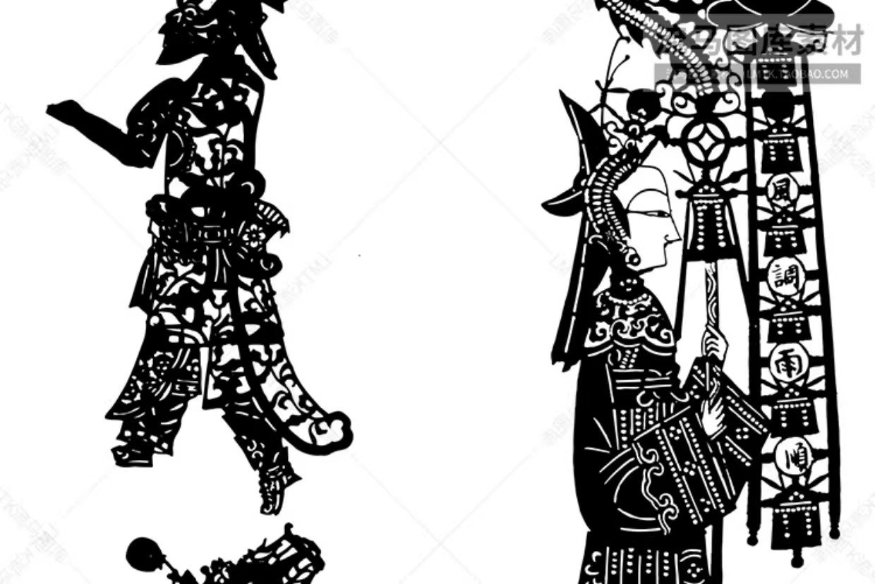 图片[5]-中国风传统民俗民间艺术皮影戏剪纸镂空人物插画AI矢量设计素材图-大怪兽分享