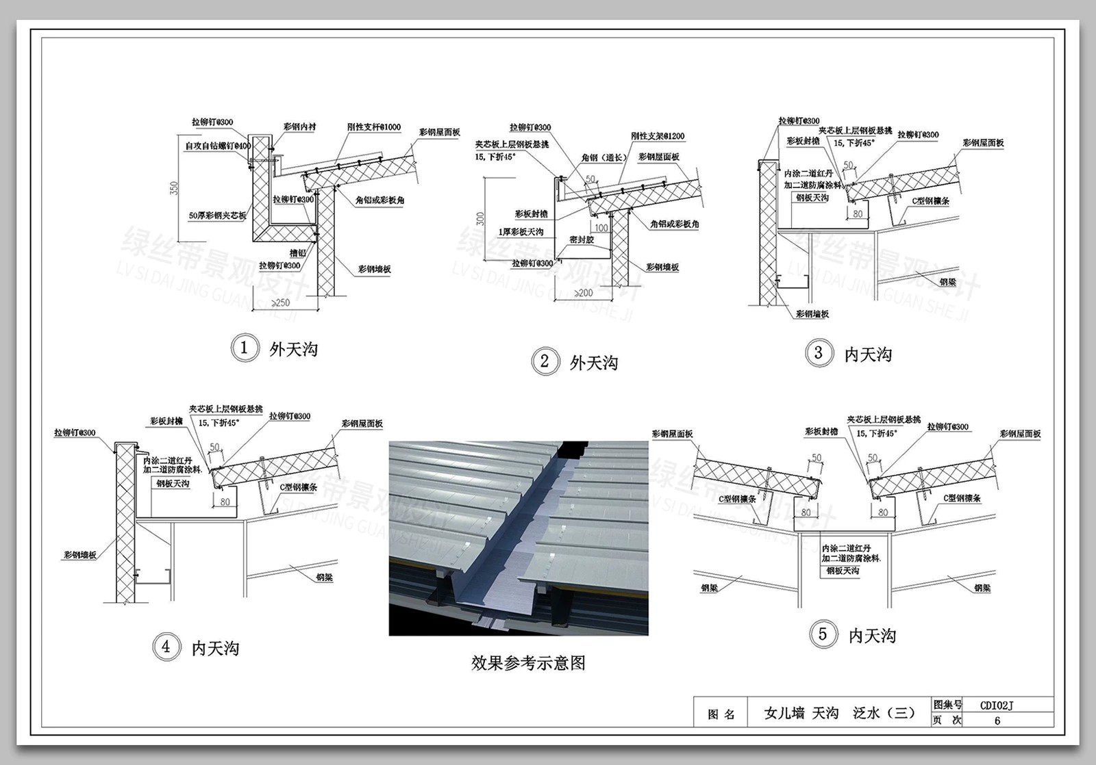 图片[5]-彩钢板屋面瓦檐口排水沟夹心板采光板节点大样做法详图CAD施工图-大怪兽分享