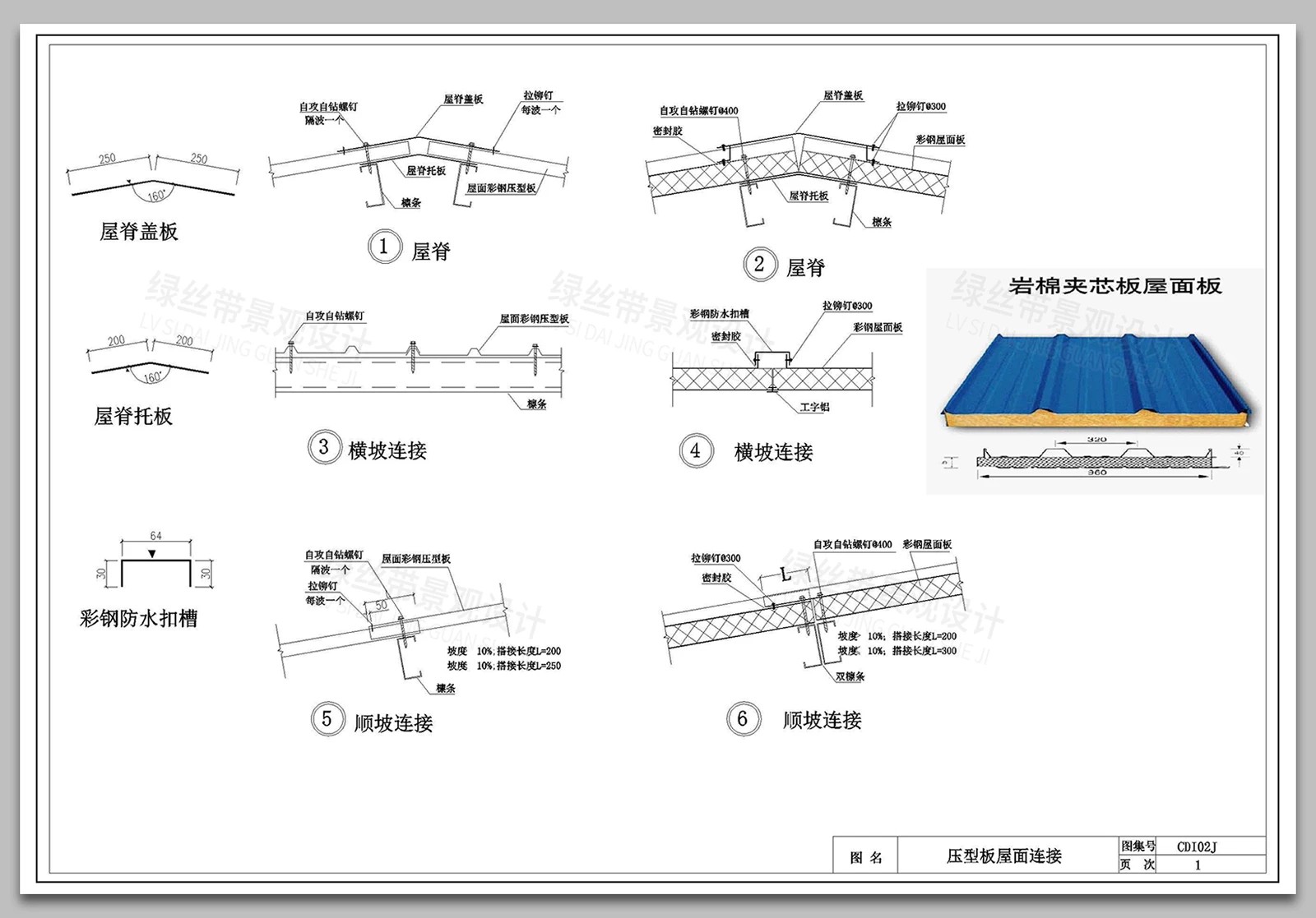 图片[6]-彩钢板屋面瓦檐口排水沟夹心板采光板节点大样做法详图CAD施工图-大怪兽分享