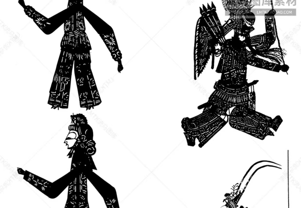 图片[7]-中国风传统民俗民间艺术皮影戏剪纸镂空人物插画AI矢量设计素材图-大怪兽分享