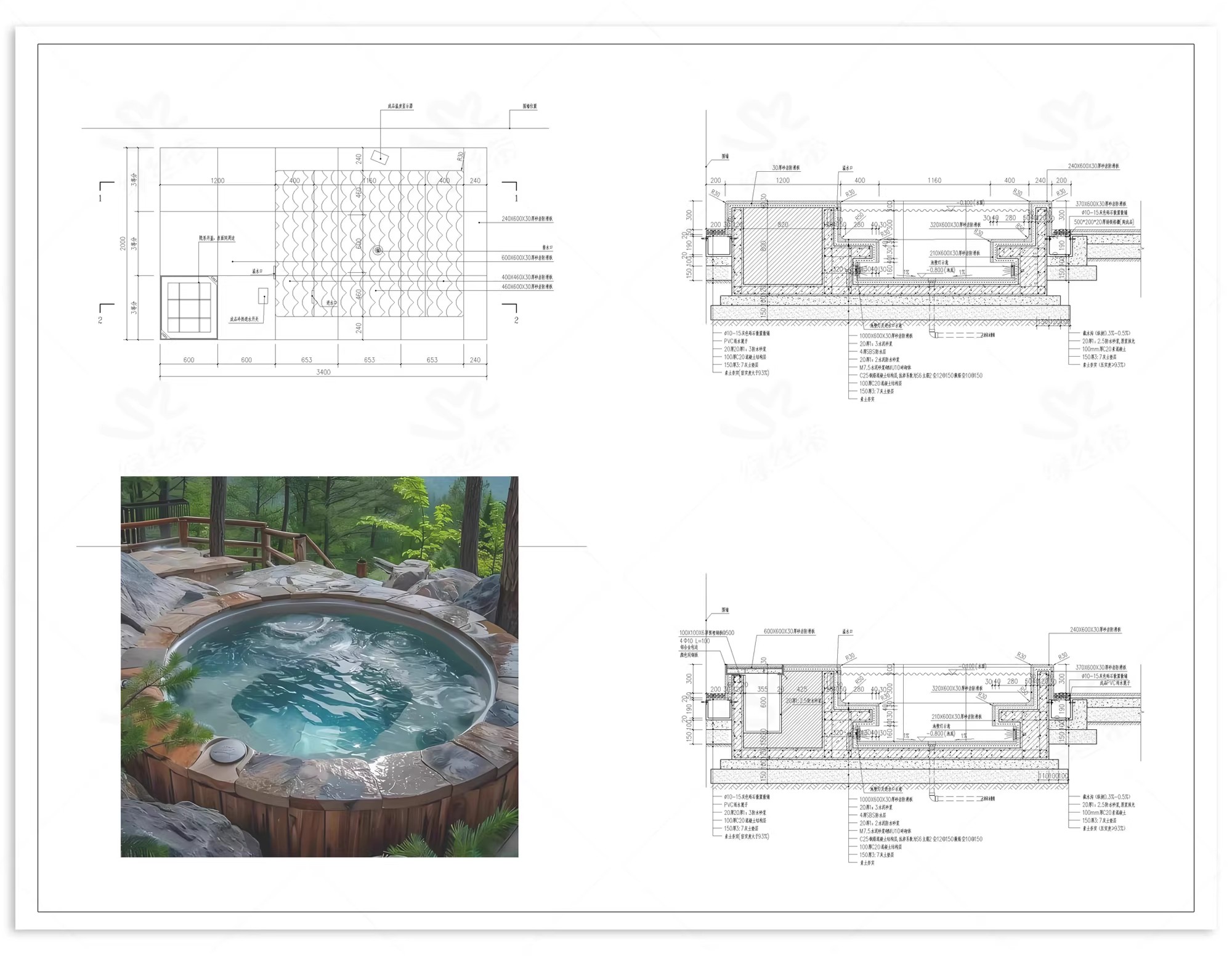 图片[8]-温泉泡池景区民宿度假村东南亚浴场日式剖面图做法详图CAD施工图-大怪兽分享