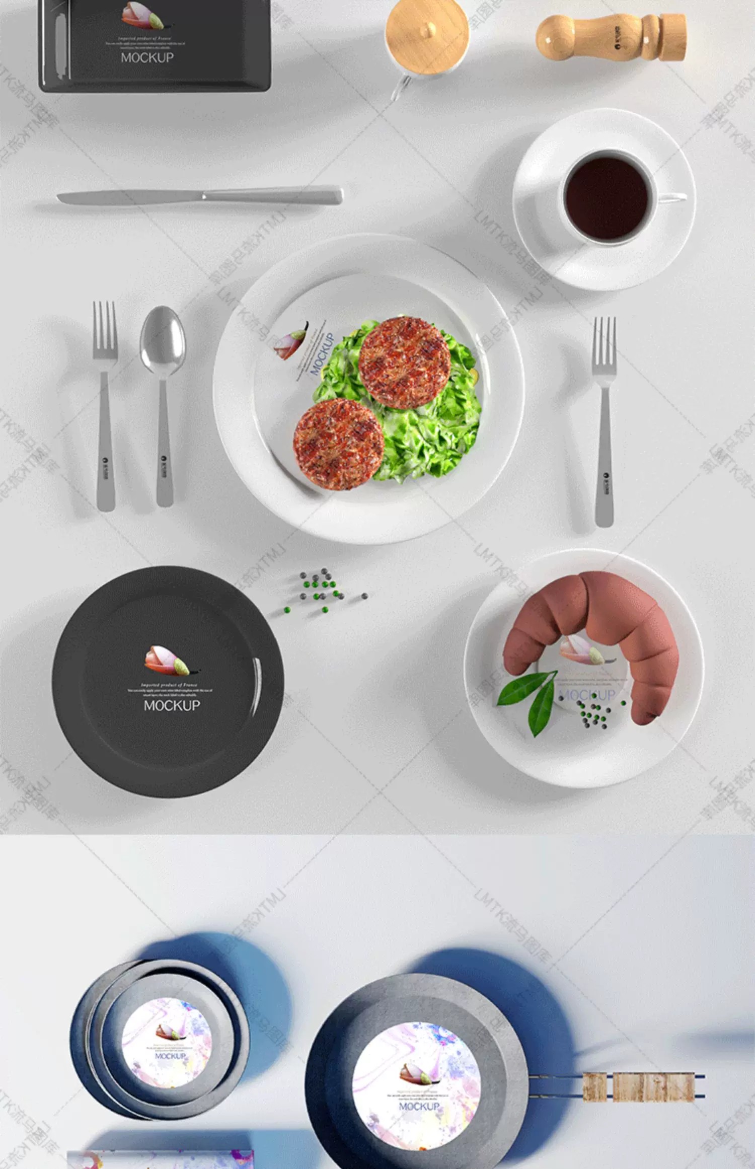 图片[8]-厨房用品陶瓷餐具盘子筷子罐杯子刀叉餐饮VI智能贴图PSD样机素材-大怪兽分享